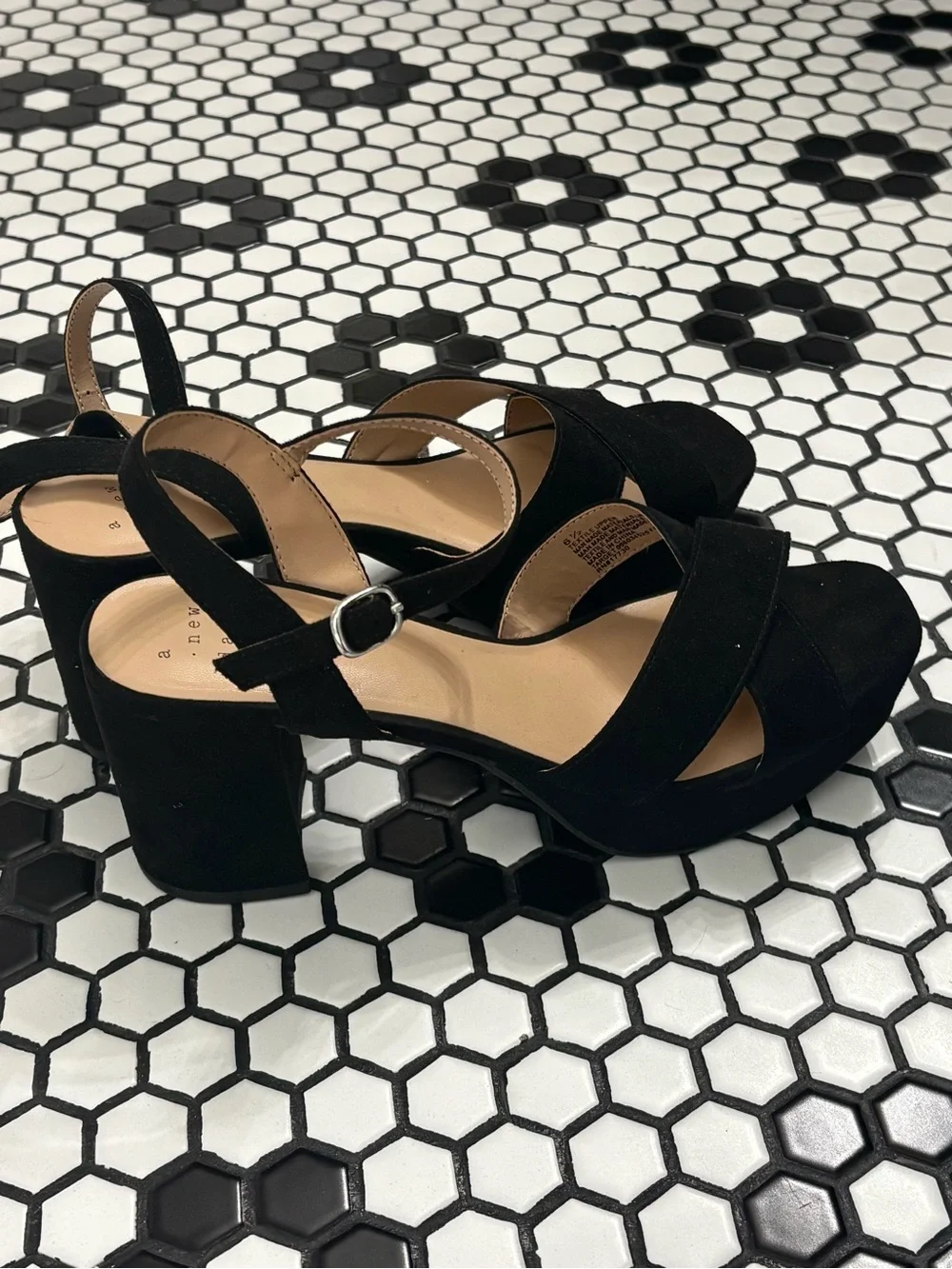Target - a new day - Black Suede Block Heel Sandals with Crisscross Straps
